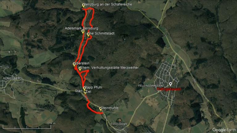 Blick aus Vogelperspektive auf die Wanderstrecke