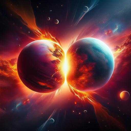 Firefly zwei planeten kollidieren und schleudern glutflüssige Materie ins Weltall. PErspektive ist s